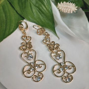 ДЛИННЫЕ АЖУРНЫЕ КРИСТАЛЛЫ SWAROVSKI ЗОЛОТО ОЧЕНЬ ВПЕЧАТЛЯЮЩИЕ ВЕЧЕРНИЕ КЛИПЫ