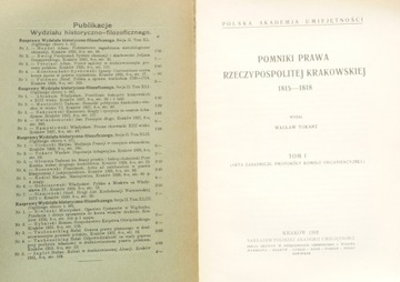 Памятники права Краковской Республики 1815-1818 гг. ВАЦЛАВ ТОКАРЗ Том I