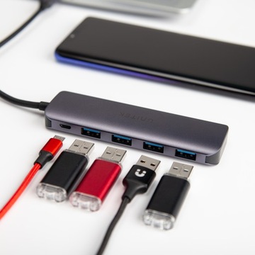 Концентратор Unitek Active с USB-C на 4 порта USB 3.1 Gen 1, microUSB, 5 Гбит/с, BC 1.2
