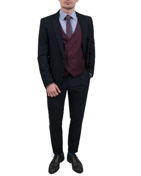 Kamizelka męska bordowa dwurzędowa elegancka Slim Fit - 60