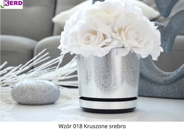 12 Doniczka z podstawką KRUSZONE SREBRO subtelny połysk storczyk orchidea