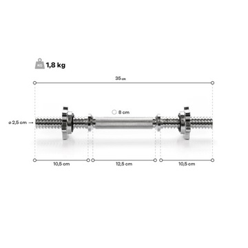 Zestaw 2x gryf prosty gryfik śrubowy stal chromowana śr 25 mm Meteor 35 cm