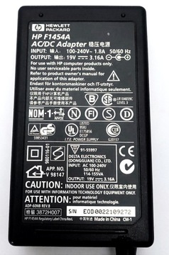 Oryg. zasilacz HP F1454A, 19V, 3.16A, 60W, 5.5x2.5 + kabel