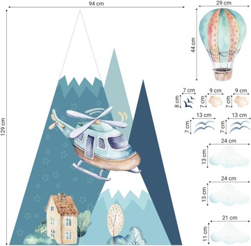 Naklejki na ścianę dla dzieci GÓRY SAMOLOTY BALONY NAKLEJKA - 100cm x 260cm