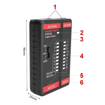 ТЕСТЕР КАБЕЛЕЙ ЛВС RJ11 RJ45 ПОИСК КАБЕЛЬНЫХ ПАР HABOTEST HT812