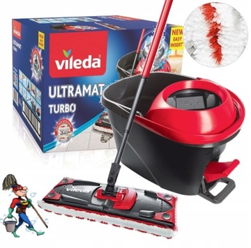 ПЛОСКАЯ ВРАЩАЮЩАЯСЯ ШВАБРА VILEDA ULTRAMAT TURBO + ВЕДРО