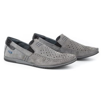Buty męskie skórzane mokasyny wsuwane na lato ażurowe 876L szare 48