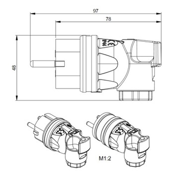 Удлинитель 3х2,5 1м SPLITTER - вилка угловая, ПВХ OWY H05VV-F