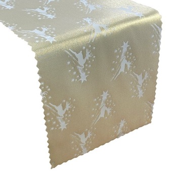 Bieżnik Plamoodporny Świąteczny Renifer Wigilia Biały Złoty 40x140 cm