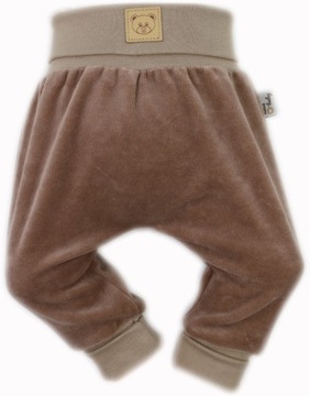 CIEPŁE SPODNIE WELUROWE PÓŁŚPIOCHY 74 SPODENKI BAGGY - TAUPE