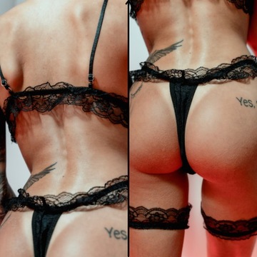 SEKSOWNA BIELIZNA DAMSKA EROTYCZNA KORONKOWA SEXY KOMPLET CZARNY KORONKA S