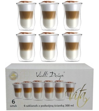 VIALLI ZESTAW SZKLANKI TERMICZNE PODWÓJNA ŚCIANKA KAWY LATTE SOKÓW DRINKÓW