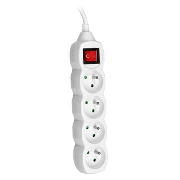 Удлинитель PowerCord, 4 розетки, выключатель, белый, 3 м