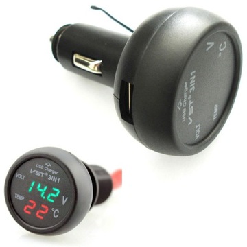 фото thumb №8, Гнездо зарядным устройством автомобильной 12-24v з порт usb / вольтметр / термометр do автомобиля t