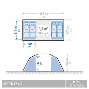 Палатка кемпинговая 4-местная Quechua Arpenaz 4.2,