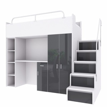 Двухъярусная кровать JSM4 80x190 с графитовыми глянцевыми фасадами