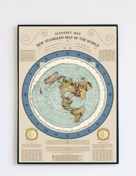 Карта плоской Земли мира Глисон 1892 г. Отремонтированный