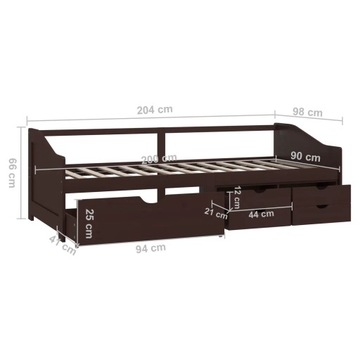 3-osobowa sofa/łóżko z szufladami, ciemnobrązo