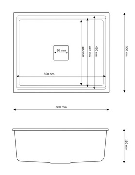ПОДВЕСНАЯ ГРАНИТНАЯ МОЙКА, КВАДРАТНЫЙ СИФОН, EPIR 60