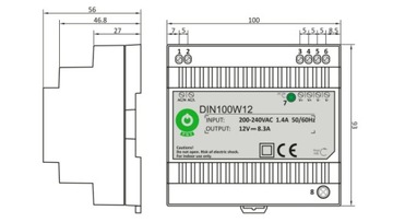 Блок питания светодиодов 100Вт 12В 8.3А на DIN-рейку POS Power
