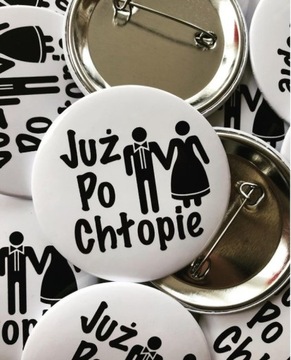 PRZYPINKI BUTTONY WPINKI 37mm Z WŁASNYM NADRUKIEM LOGO GRAFIKA TEKST