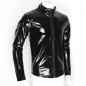 Plus Size Long Sleeve PVC Faux Leather Jackets Shi