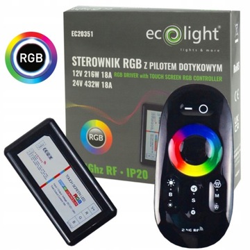 КОМПЛЕКТ КОНТРОЛЛЕРА СВЕТОДИОДОВ RGB ЧЕРНЫЙ С ПУЛЬТОМ РАДИО ДЛЯ RGB ЛЕНТ 216Вт 12В/24В