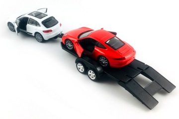АВТОМОБИЛИ НА ПРИЦЕПЕ PORSCHE MACAN + PORSCHE 911 WELLY