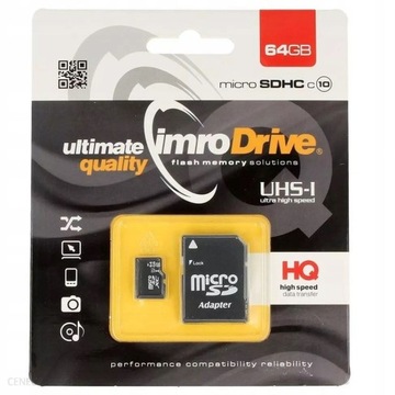 КАРТА ПАМЯТИ MICRO SD IMRO 64 ГБ UHS CL10 АДАПТЕР