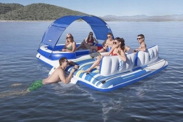 Большой плавающий надувной матрас Water Island с крышей Bestway 43105 389x274см
