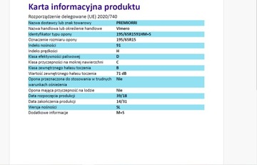 195/65R15 NOWE OPONY CAŁOROCZNE EUROPA 2024
