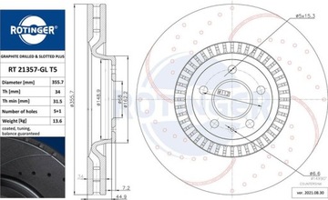 Диски, колодки, ROTINGER AUDI A6 C7 10-18 356мм