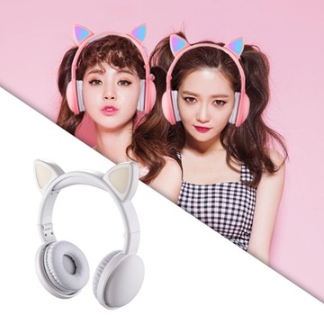 Наушники Cat Bluetooth 5.0 со светодиодной подсветкой и шумоподавлением, складные, белые