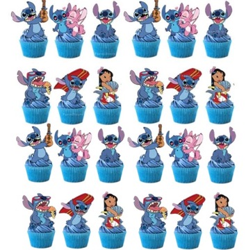 TOPPERY NA BABECZKI MUFFINKI STITCH Lilo&Stitch tort urodziny topper 6 szt.