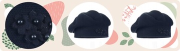 GRANATOWY BERET KLASYCZNY DAMSKI ELEGANCKI ZIMOWY PRODUKT POLSKI MAJKA