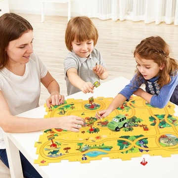 KOLEJKA ELEKTRYCZNA POCIĄG TORY TUNEL I PUZZLE GRA LOGICZNA DINOZAUR
