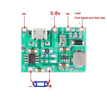 ПРЕОБРАЗОВАТЕЛЬ TC4056A USB 2,5-5В В 4,3-27В 2А