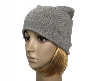 Czapka wełniana z dodatkiem kaszmiru, beanie oversize, wełna, kaszmir