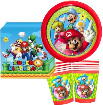 SUPER MARIO BROS КРУЖКИ + ТАРЕЛКИ + САЛФЕТКИ Набор Luigi Peach 40 шт.