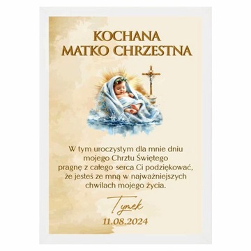 CHRZEST ŚWIĘTY PODZIEKOWANIE DLA MATKI CHRZESTNEJ OJCA CHRZESTNEGO RAMKA A4