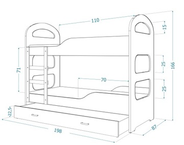 Кровать двухъярусная 190х80 Матрас DOMINIK, 3-местная