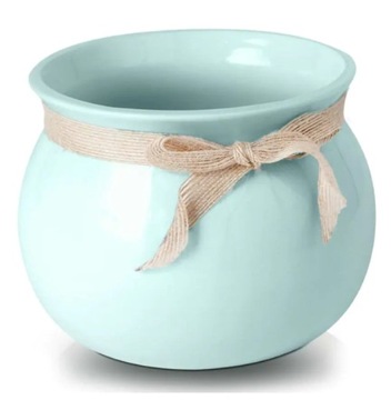 Osłonka okrągła ceramiczna miętowa dekoracyjna 12x17 cm ze wstążką