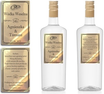 Naklejki Etykiety Wódka Weselna złote chrom 100szt