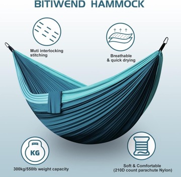 КЕМПИНГОВЫЙ ГАМАК 300Х200 СМ НА 2 ЧЕЛОВЕКА СВЕРХЛЕГКИЙ ВЕСОМ ДО 300 КГ ДЛЯ ПОДВЕСКИ