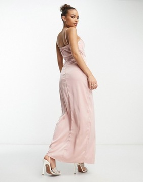Розовое атласное платье макси TFNC Bridesmaid M