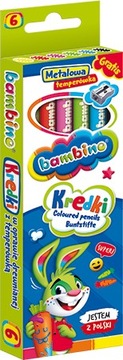 КАРАНДАШНЫЕ МЕЛКИ - 6 цветов + точилка - BAMBINO