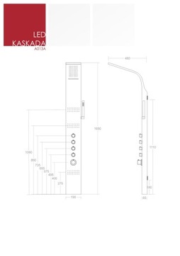 ДУШЕВАЯ ПАНЕЛЬ CORSAN LED CASCADE, БЕЛЫЙ СМЕСИТЕЛЬ