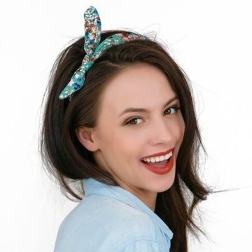 OPASKA DO WŁOSÓW miętowa PIN UP kwiaty KOKARDA