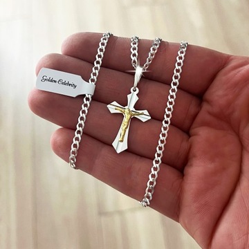 СЕРЕБРЯНАЯ БРОНЯ ЦЕПЬ + СЕРЕБРЯНЫЙ КРЕСТ ИИСУСА 925 ГРАВИРОВКА КРЕЩЕНИЕ
