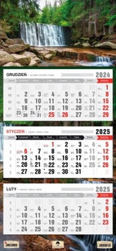 Kalendarz ścienny TRÓJDZIELNY 2025 FOLK Z OKIENKIEM DO ZAZNACZANIA DATY